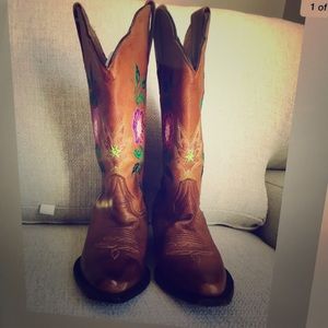 Women JB Dillon snip toe Cowboy leather tan boots